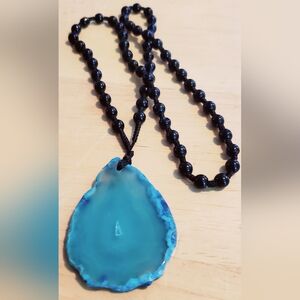 Vintage Sliced Geode Polished Black Onyx Beaded Necklace.